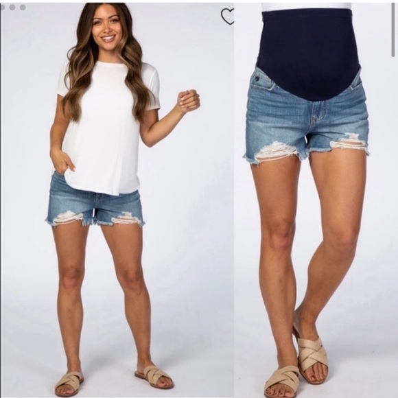 Pinkblush Full Belly Panel Distressed Raw Chewed
Hem Denim Maternity Jean Shorts - Picture 11 of 11